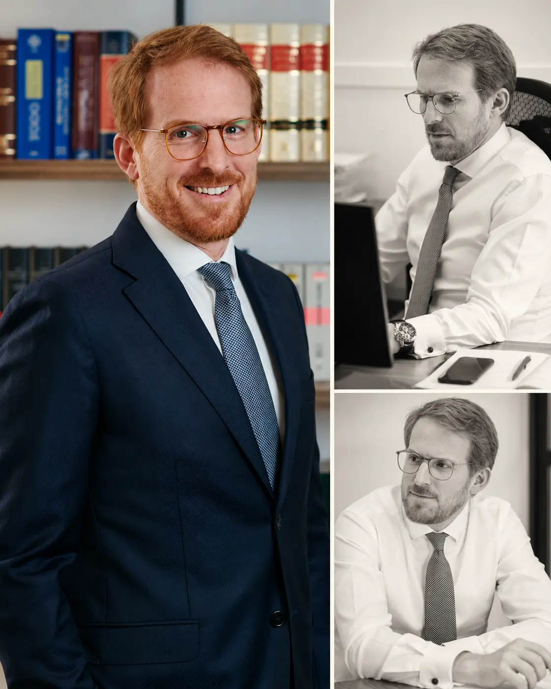 Collage profesional de Juan Muñoz Yeregui en su despacho
